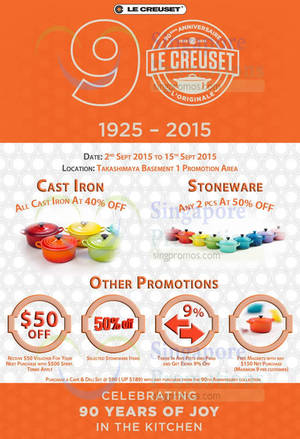 Featured image for (EXPIRED) Le Creuset 90th Anniversary Sale @ Takashimaya 2 – 15 Sep 2015