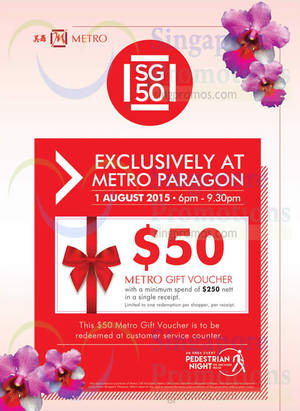Featured image for Metro Paragon Spend $250 & Get $50 Voucher (6pm to 9pm) 1 Aug 2015