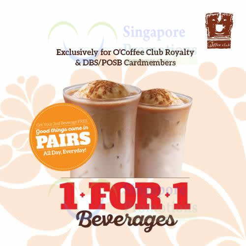 Featured image for O'Coffee Club 1-for-1 Beverages For DBS/POSB Cardmembers 26 Aug - 31 Oct 2015