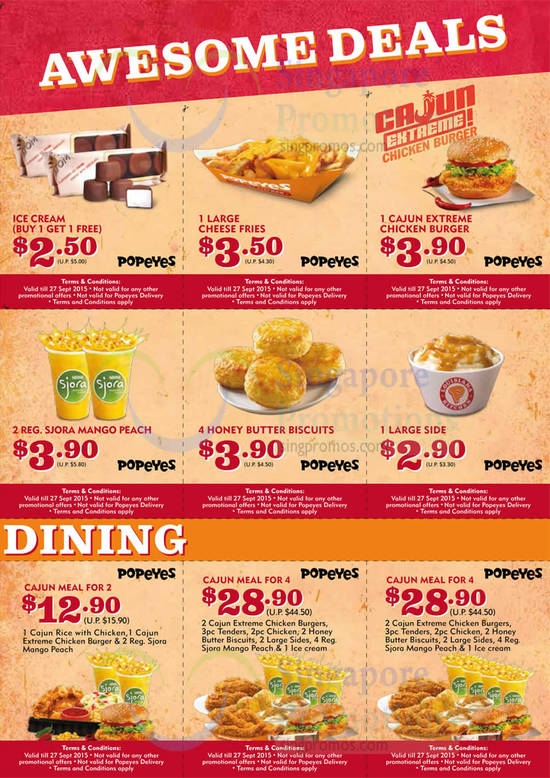 Popeyes Coupon Page 2, Ice Cream, Cheese Fries, Burger, Biscuits, Mango Peach, Cajun Meals