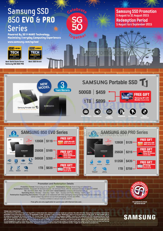 SSD Promotion, Samsung Portable SSD T1, Samsung 850 EVO Series, Samsung 850 PRO Series