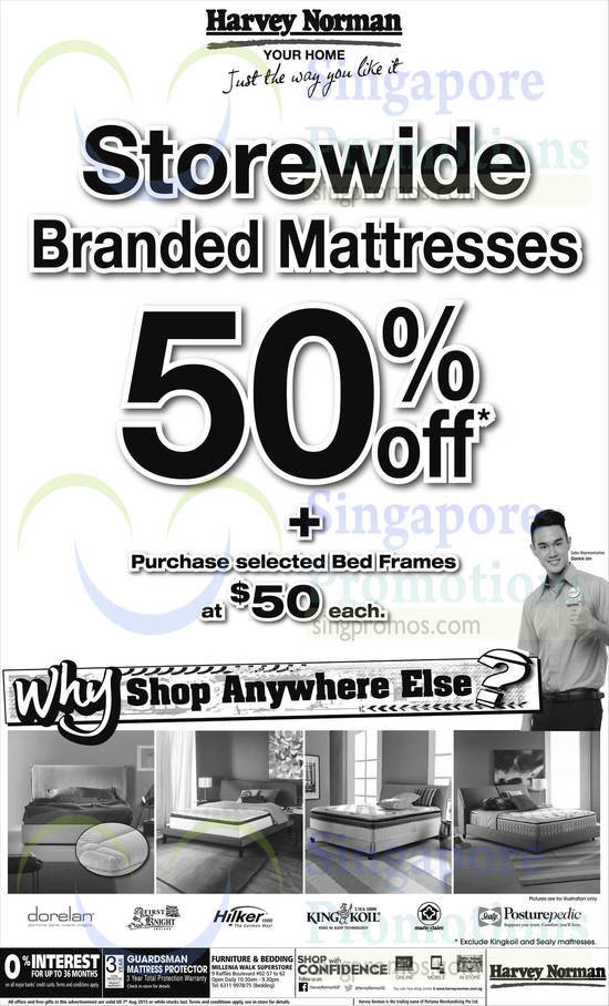 Storewide Branded Mattresses, Bed Frames, Dorelan, First Knight, Hilker, King Koil, Marie Claire, Sealy Posturepedic