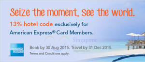 Featured image for (EXPIRED) Zuji Singapore 13% OFF Hotels Coupon Code (NO Min Spend) For AMEX Cardmembers 19 – 30 Aug 2015
