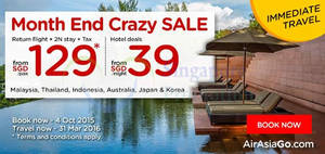 Featured image for (EXPIRED) Air Asia Go fr $39 Hotel Deals & $129 Return Flight + 2N Stay + Taxes Promo 28 Sep – 4 Oct 2015