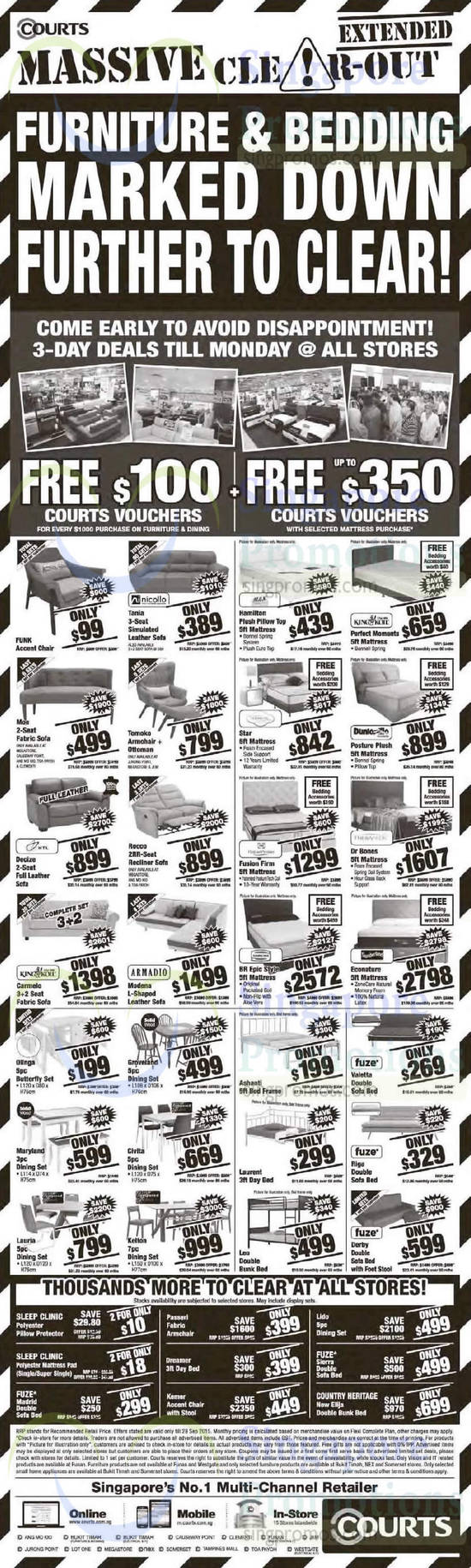 Beddings, Sofa Sets, Dining Sets, Nicollo, Armadio, Maxcoil, Dunlopillo, King Koil, Simmons, Slumberland