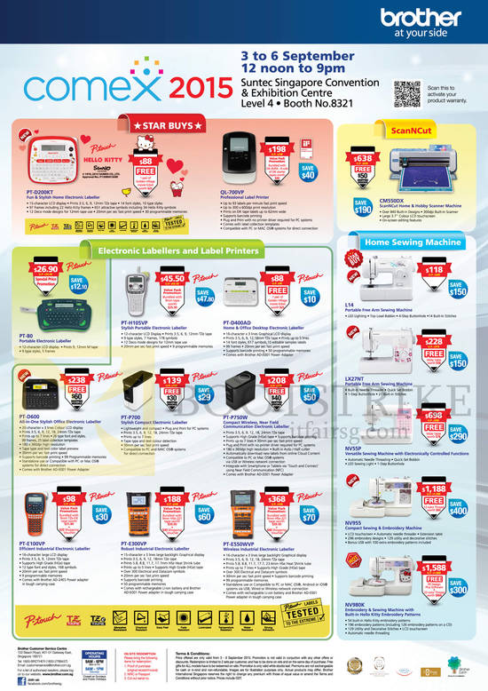 Brother Scanners, Sewing Machines, Labellers PT-D200KT, QL-700VP, CM550DX, PT-80, H105VP, D400AD, D600, P700, P750W, PT-E100VP, E300VP, E550WVP, NV55P, NV955, 980K