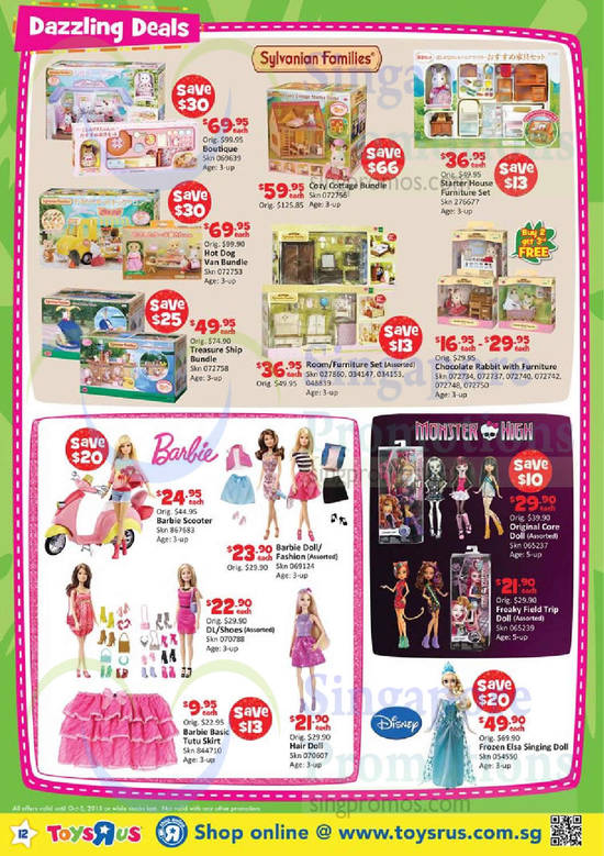 Dazzling Deals, Sylvanian Families, Barbie, Monster High, Disney