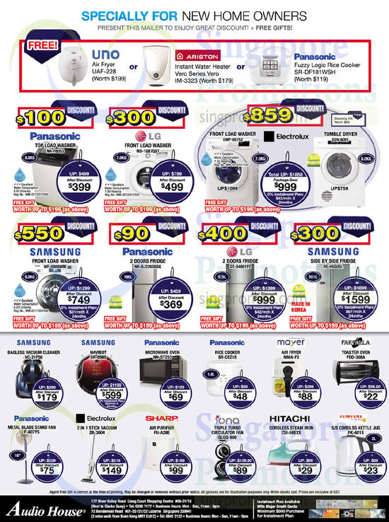 Home Appliances, Washers, Fridges, Ovens, Vacuum Cleaners, Fans, Air Purifier, Rice Cooker, Panasonic, LG, Samsung, Mayer, Farfalla, Sharp, Iona