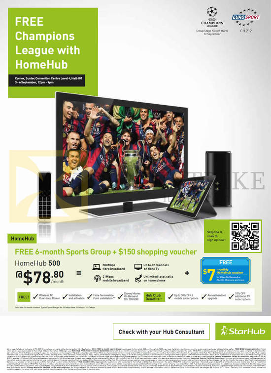 HomeHub 500, Free 6-month Sports Group, 150 dollar shopping voucher