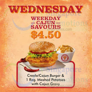 Featured image for (EXPIRED) Popeyes $4.50 Creole/Cajun Burger & 1 Reg Mashed Potatoes (Wednesdays) From 9 Sep 2015