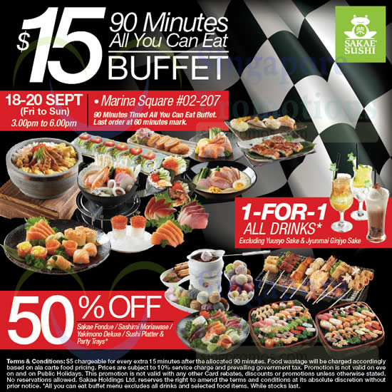 Sakae Sushi 15 All You Can Eat Buffet 3pm to 6pm Marina