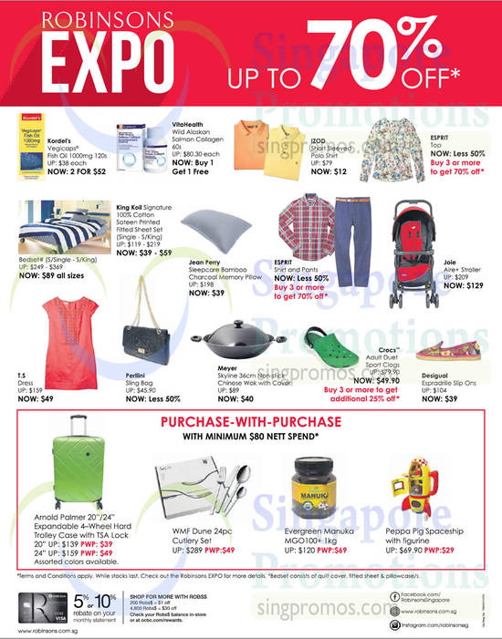 Up to 70 Percent Off, Purchase With Purchase, Apparels, Supplements, Bedsheet Set, Cookware, Stroller