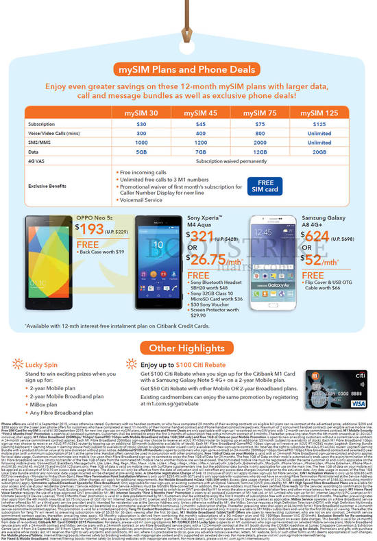 mySIM, OPPO Neo 5s, Sony Xperia M4 Aqua, Samsung Galaxy A8, Citi Rebate, Lucky Spin