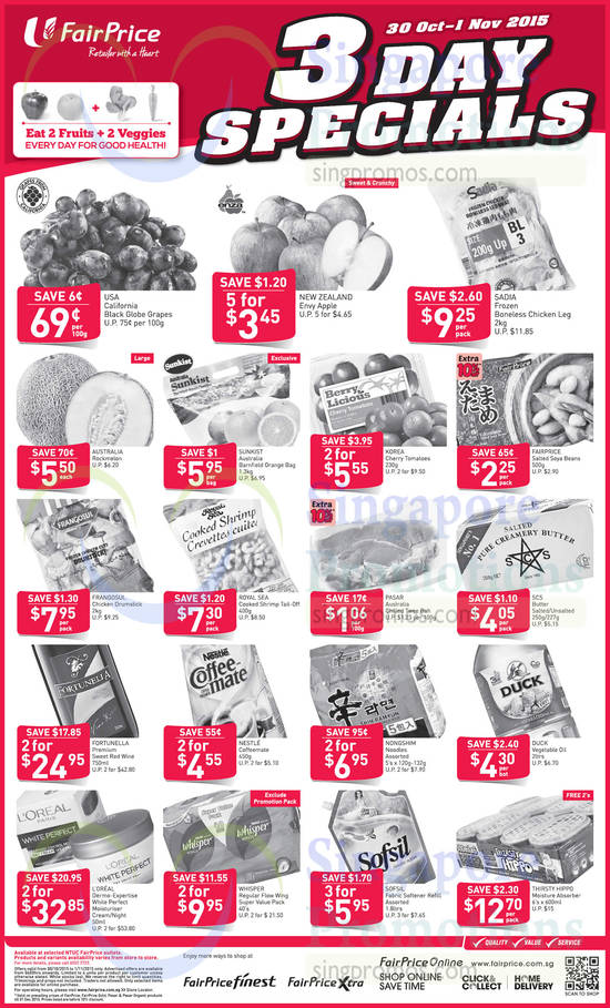 30 Oct 3 Day Specials Fruits, Frozen, Meat, Fabric Softener, Whisper, Loreal