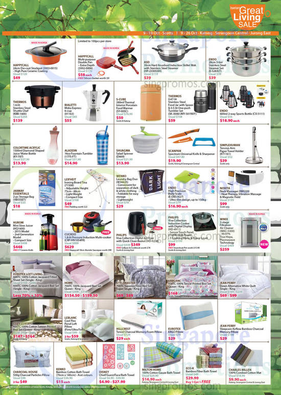 Cookware, Bedsheet Sets, Pillow, Towels, Happycall, ASD, Endo, Thermos, Bialetti, S-Cube, Simplehuman, Scanpan