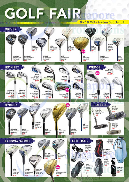 Drivers, Iron Sets, Hybrid, Wedges, Putters, Fairway Wood, Golf Bags, Taylormade, Mizuno, Cleveland, Honma, Kasco, PRGR, ENA, PING