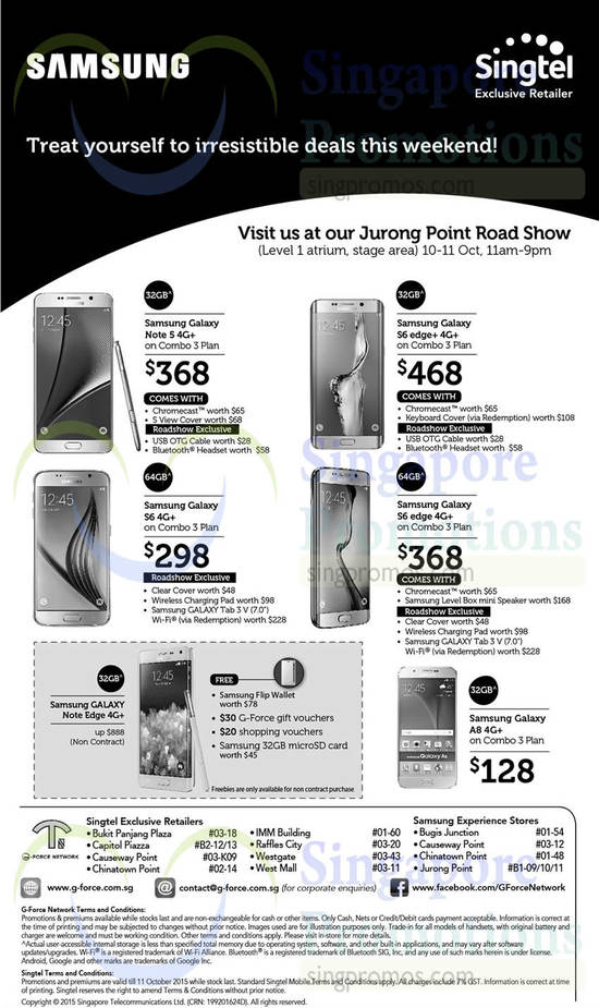 G Force Jurong Point Roadshow, Samsung Galaxy Note 5, S6 Edge Plus, S6, A8, Note Edge