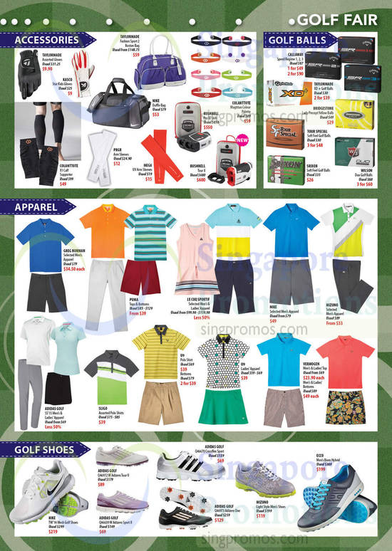 Golf Accessories, Balls, Shoes, Apparel, Duffle Bag, Calf Supporter, TaylorMade, Callaway, Nike, Mizuno, Vermogen, Le Coq Sportif, U9, Bushnell