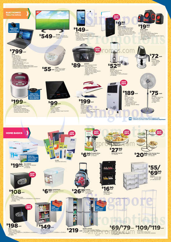 Home Appliances, Home Basics, Household Products, Safes, Shelfs, Cabinets, Shoe Rack, Storage Containers, Rice Cookers, Fan, Air Cooler, Notebook, Smartphone, Speaker, Toyomi, Acer, Sharp, Tefal, Philips, Aztech, IFAN