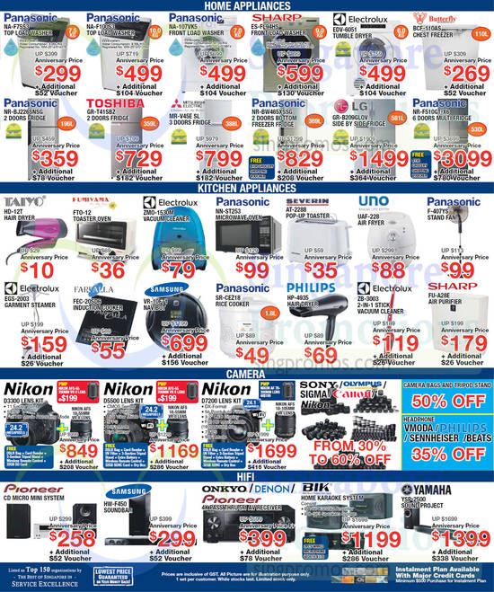 Home Appliances, Kitchen Appliances, DSLR Digital Cameras, HiFis, Washers, Fridges, Vacuum Cleaners, Rice Cooker, Panasonic, Severin, Nikon, Electrolux