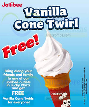 Featured image for Jollibee Free Vanilla Cone Twirls @ Lucky Plaza 15 – 22 Oct 2015
