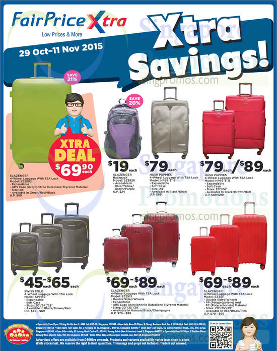 Luggages, Slazenger, Hush Puppies, Swiss Polo, SZ2502, SZ3928, HP69-3118, HP69-3113, SP9139, SZ2513, SZ2511