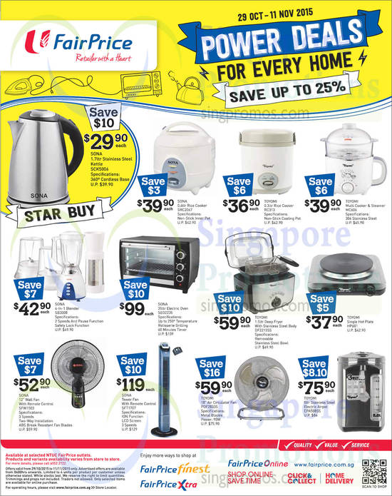 Sona, Toyomi, Home Appliances, Kettle, Rice Cookers, Deep Fryer, Fans, Airpot, Single Hot Plate, Oven, Blender, Multi Cooker