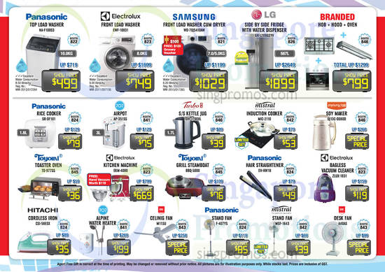 Washers, Fridges, Kettle Jug, Airpot, Rice Cooker, Kitchen Machine, Hair Straightener, Vacuum Cleaner, Stand Fan, Panasonic, Electrolux, Samsung, LG