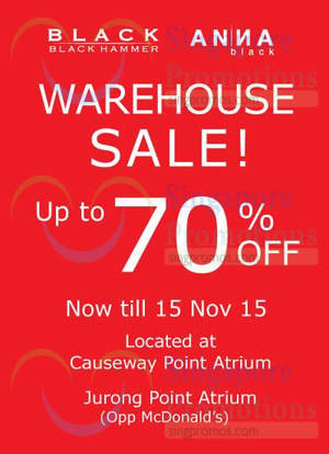 Featured image for (EXPIRED) Black Hammer & Anna Black Warehouse Sale @ Jurong Point 11 – 15 Nov 2015