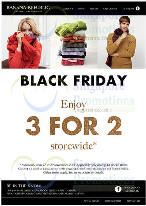 Featured image for (EXPIRED) Banana Republic Storewide Buy 2 Get 1 Free Black Friday Promo 27 – 29 Nov 2015