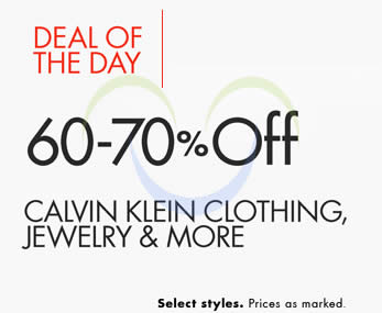 Calvin Klein 60% to 70% Off Clothing, Jewellery & More 24hr Promo 2 – 3 Nov  2015