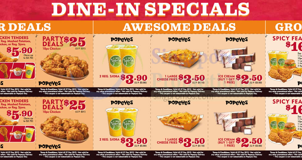 Popeyes Dine-in Discount Coupons 17 Nov – 27 Dec 2015