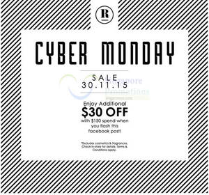 Featured image for (EXPIRED) Robinsons $30 Off w/ Spend $150 Cyber Monday Promo 30 Nov 2015