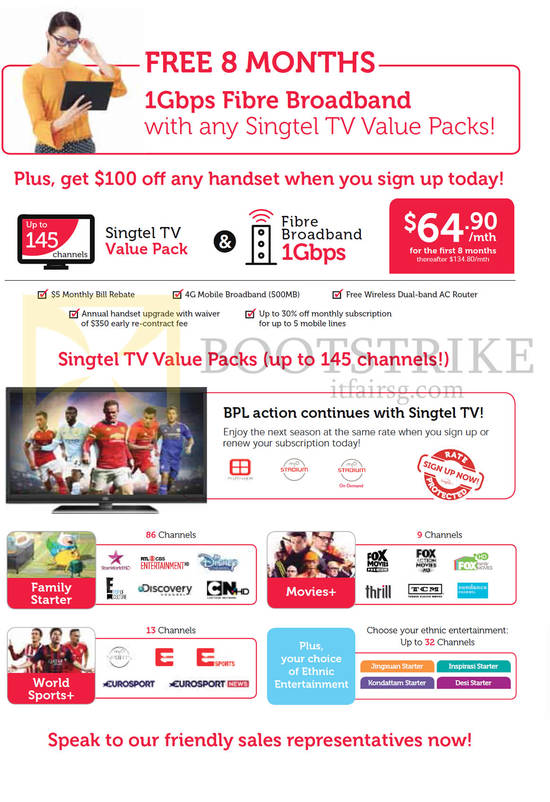TV Value Packs Family Starter, World Sports Plus, Movies Plus, 64.90 Free 1Gbps Fibre Broadband