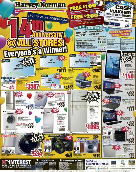 TVs, Washers, Dryer, Fridge, Notebooks, Printer, Smartphone, Body Weight Scale, Omron, Canon, Panasonic, LG