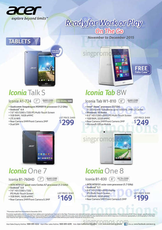 Tablets, Iconia Talk S A1-724, Tab 8W W1-810, One 7 B1-760HD, One 8 B1-830