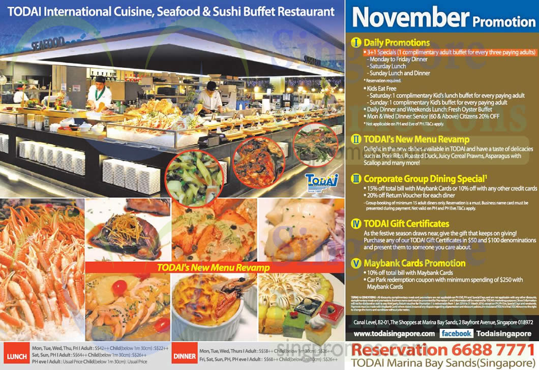 Todai Buffet Restaurant November Promotion @ Marina Bay Sands 2 – 30 Nov  2015