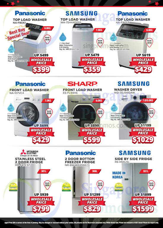 Washers, Fridges, Panasonic, Samsung, Sharp, Mitsubishi Electric