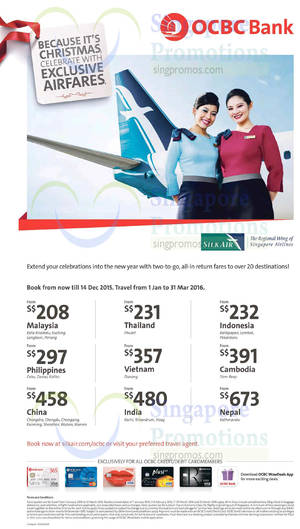 Featured image for (EXPIRED) Silkair Exclusive Airfares for OCBC Credit Cardmembers 2 – 14 Dec 2015