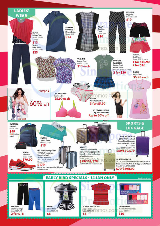 14 Jan Ladies Wear, Sports n Luggage