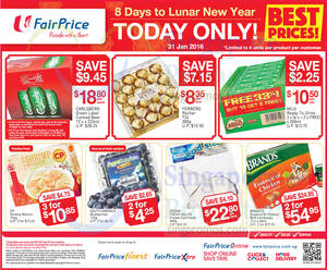 Featured image for (EXPIRED) Fairprice 1-Day CNY Deals (Ferrero Rocher, Milo, Brand’s & More) 31 Jan 2016
