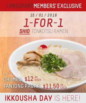 Featured image for (EXPIRED) Ikkousha 1-for-1 Shio Tonkotsu Ramen 1-Day Promo 15 Jan 2016