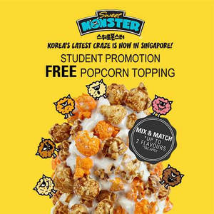 Featured image for (EXPIRED) Sweet Monster Free Two Popcorn Toppings for Students (Wkdays) 28 Jan – 29 Feb 2016