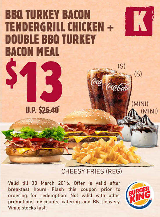 K 13.00 BBQ Turkey Bacon Tendergrill Chicken + Double BBQ Turkey Bacon Meal