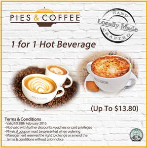 Featured image for Pies & Coffee 1-for-1 Hot Beverage Coupon 27 – 28 Feb 2016