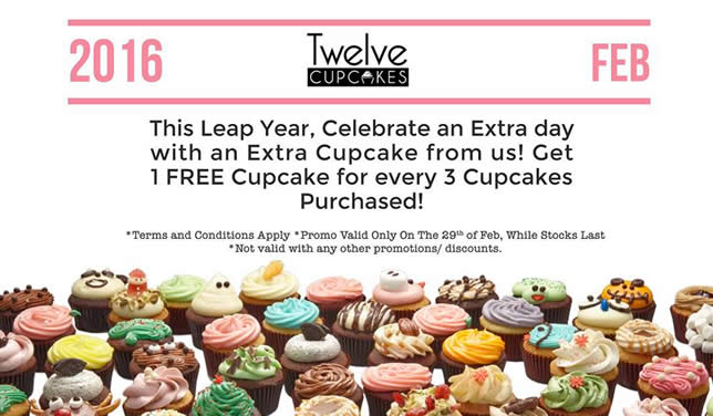 Featured image for Twelve Cupcakes Buy 3 Get 1 FREE 1-Day Promo 29 Feb 2016