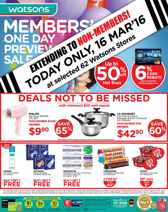 16 Mar Watsons Sale Extended to Non Members