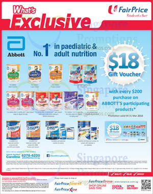 Featured image for (EXPIRED) Abbott Milk Powders Spend $200 & Get Free $18 Voucher @ FairPrice 18 – 31 Mar 2016