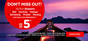 Featured image for (EXPIRED) Air Asia fr $5 Promo Fares 14 – 20 Mar 2016