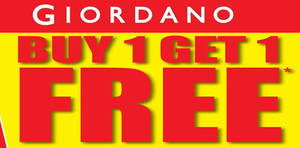 Featured image for Giordano 1-for-1 (Buy 1 Get 1 Free) Storewide 1-Day Promotion on 31 May 2016
